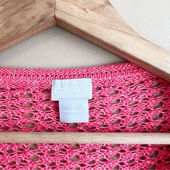 CHICO’S coral open knit sweater size XL with side slits perfect for spring EUC - Picture 2 of 7